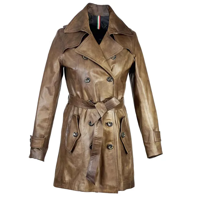 Leonardo Shoes Trench Marrone Giacca Donna Pelle
