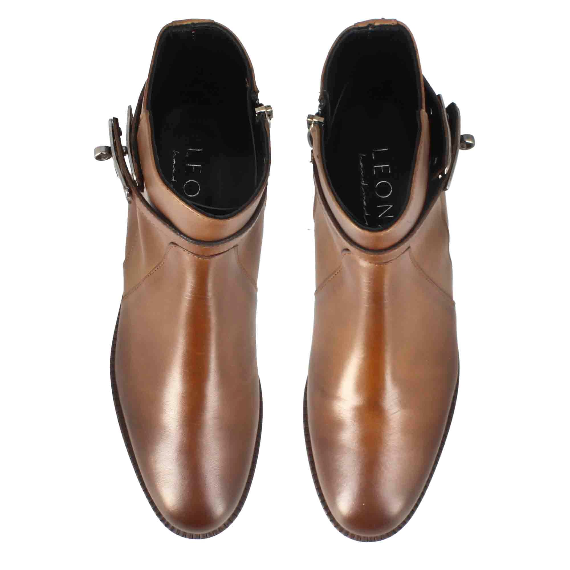 Leonardo Shoes Stivali Donna Stivaletto Pelle Marrone con Fibbia
