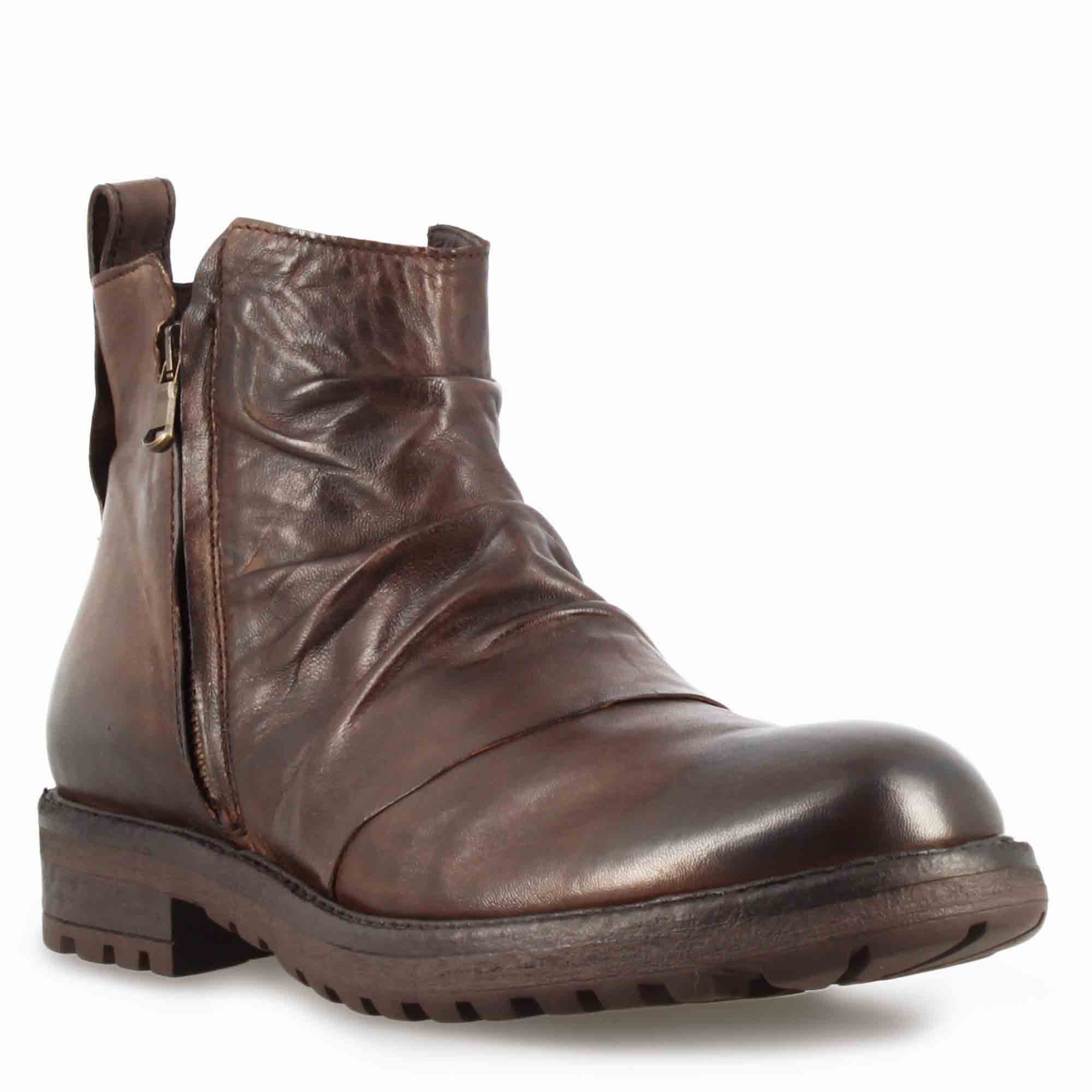 Leonardo Shoes Stivaletti Uomo pelle marrone scuro