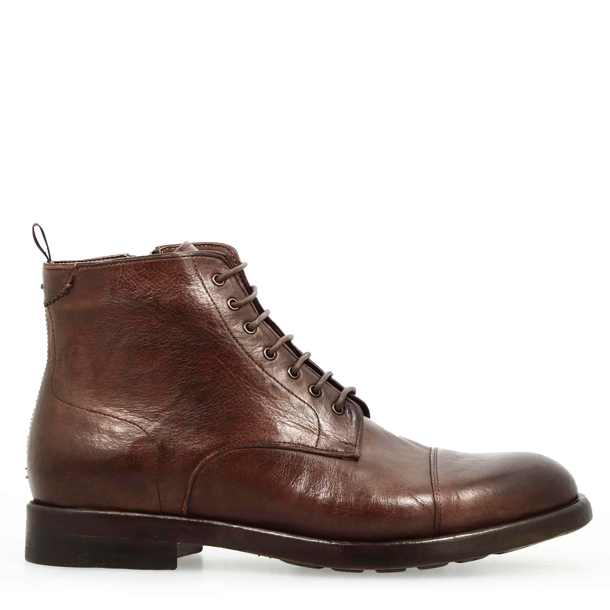 Leonardo Shoes Cesare stivaletti uomo pelle marrone scuro 43