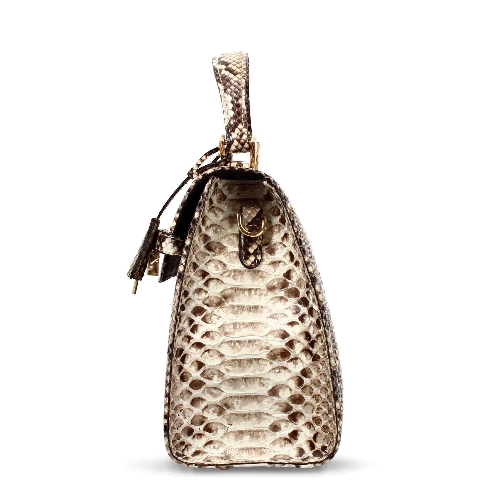 Leonardo Shoes Borsa Donna pitone mano grande marrone
