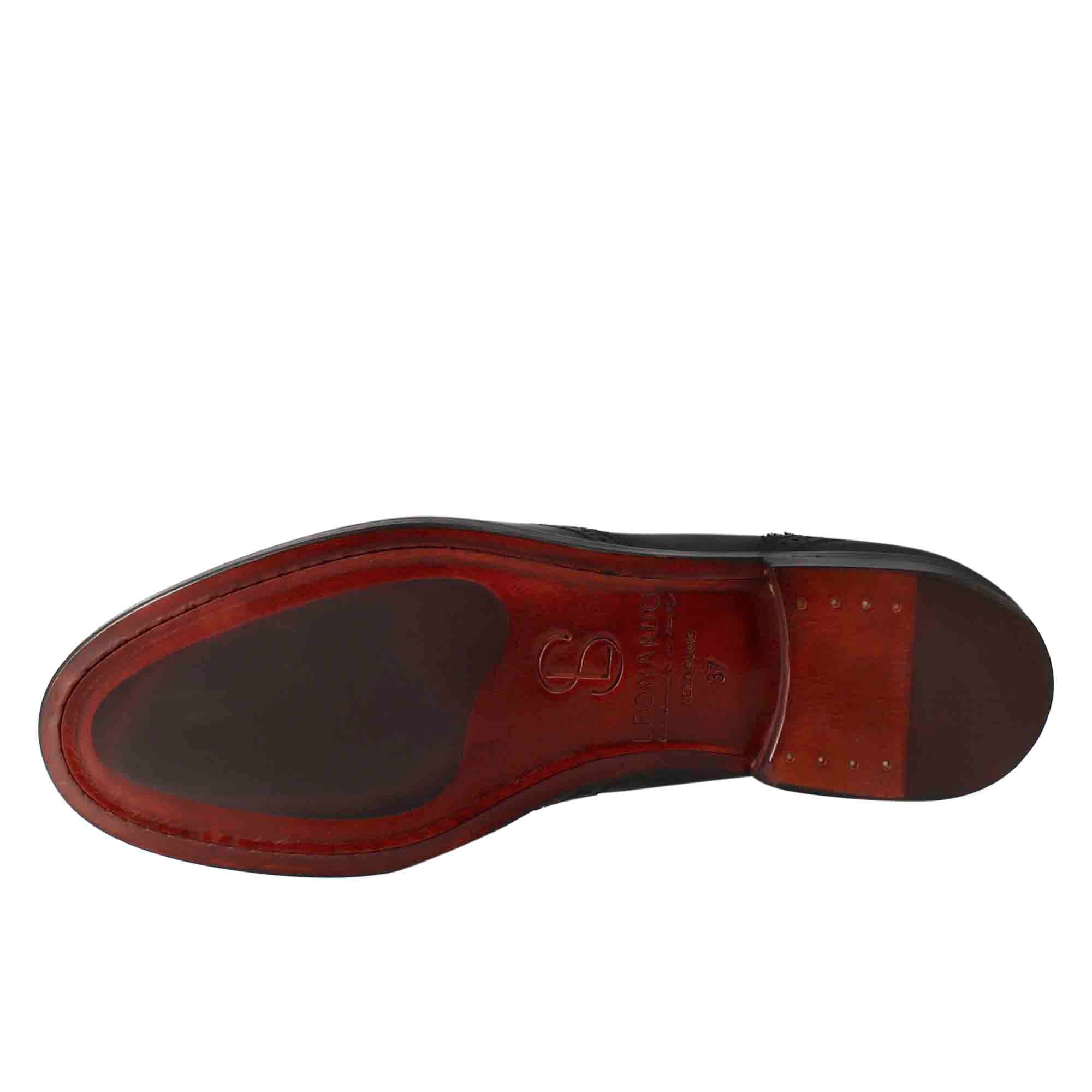 Leonardo Shoes Chelsea Stivaletti Donna Neri Pelle Brogue
