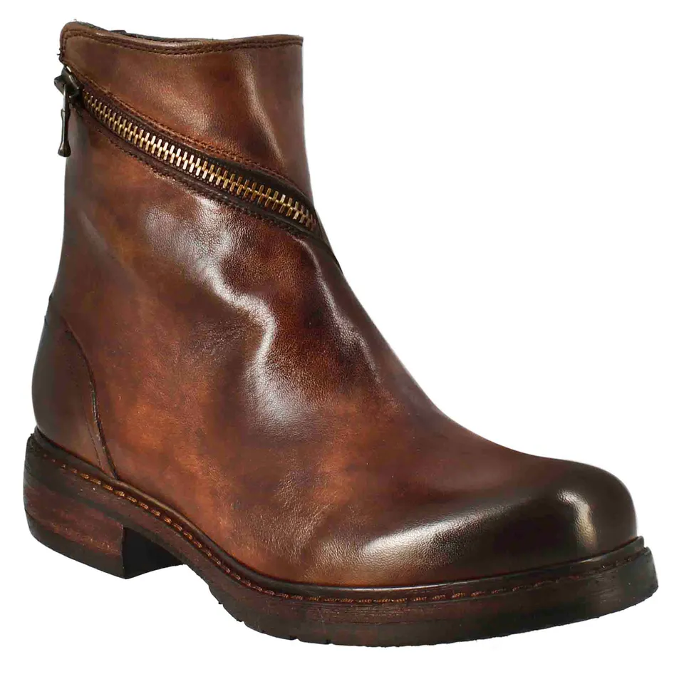 Leonardo Shoes Stivali Donna Stivaletto Pelle Marrone Zip
