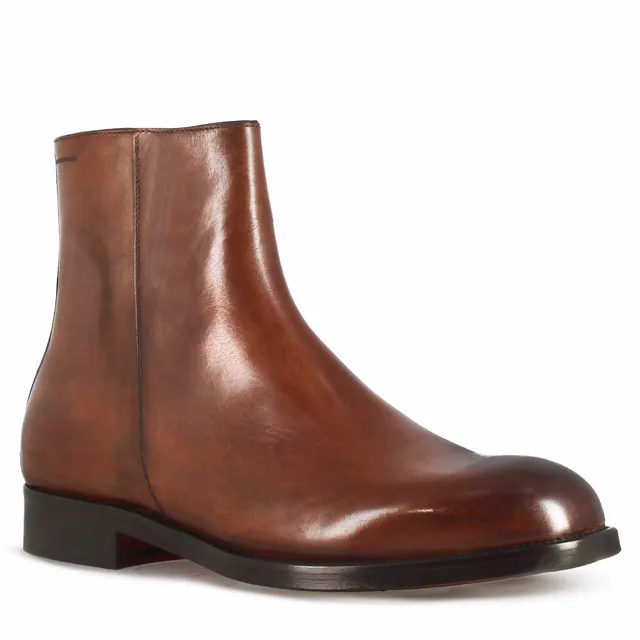Leonardo Shoes Stivaletti Uomo pelle marrone con cerniera
