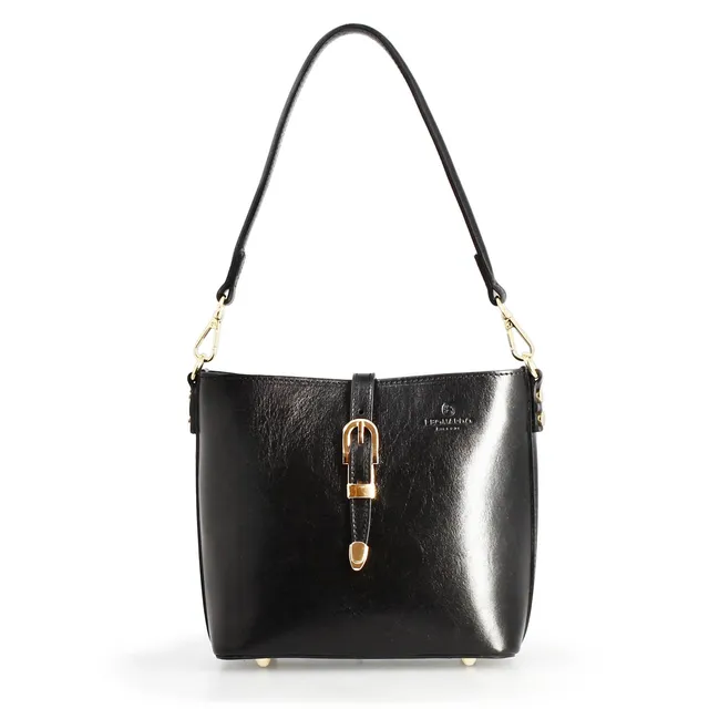 Leonardo Shoes Atena Borsa a Spalla Pelle Nera Secchiello