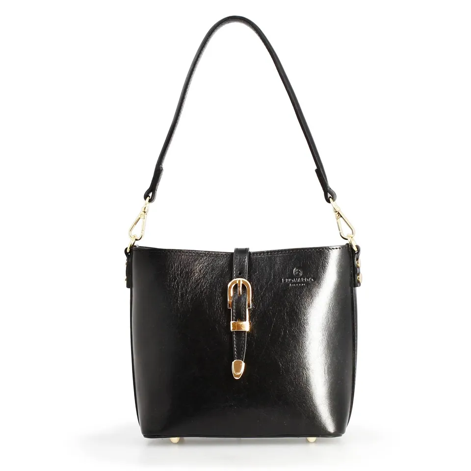Leonardo Shoes Atena Borsa a Spalla Pelle Nera Secchiello
