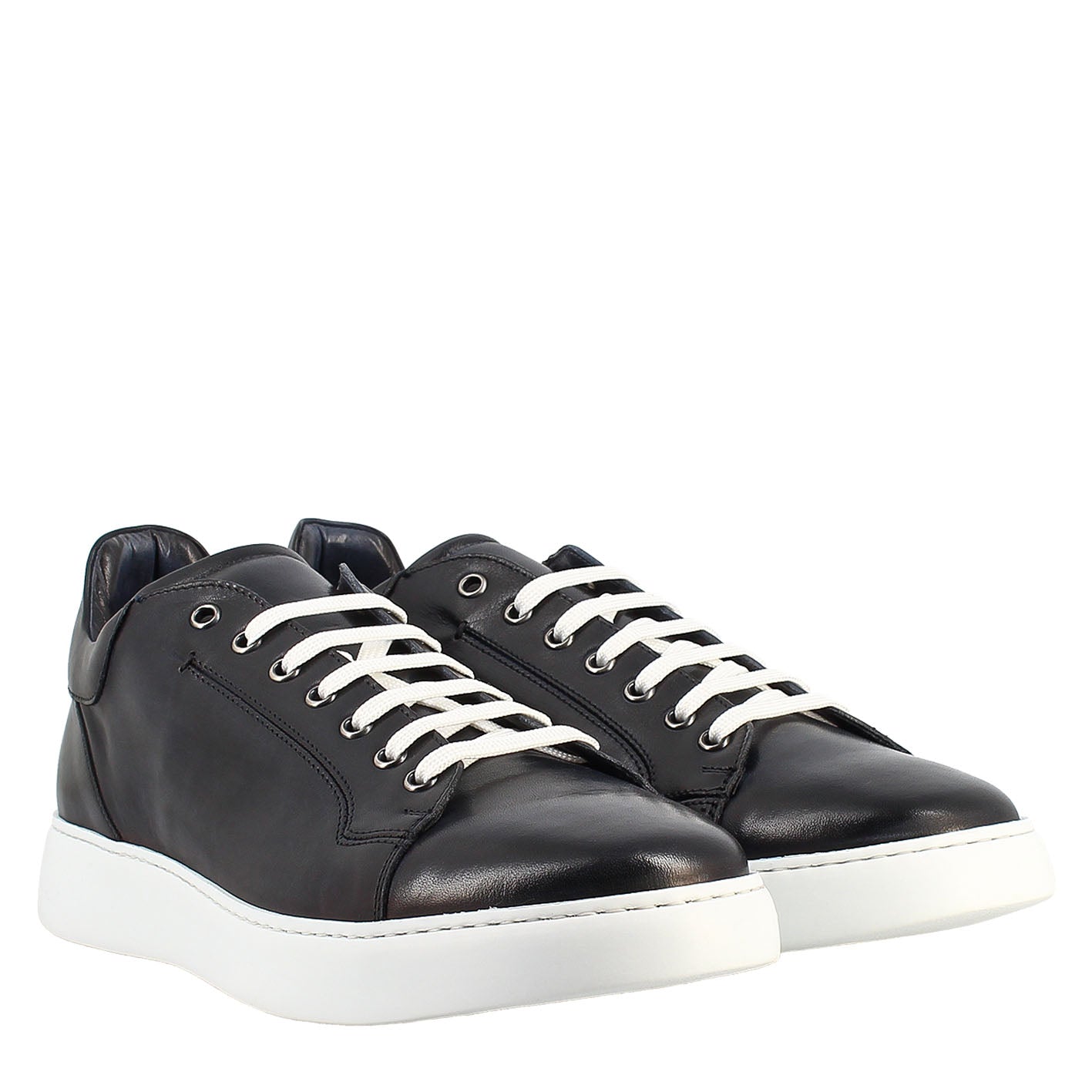Leonardo Shoes Sneakers Uomo scarpe blu pelle liscia