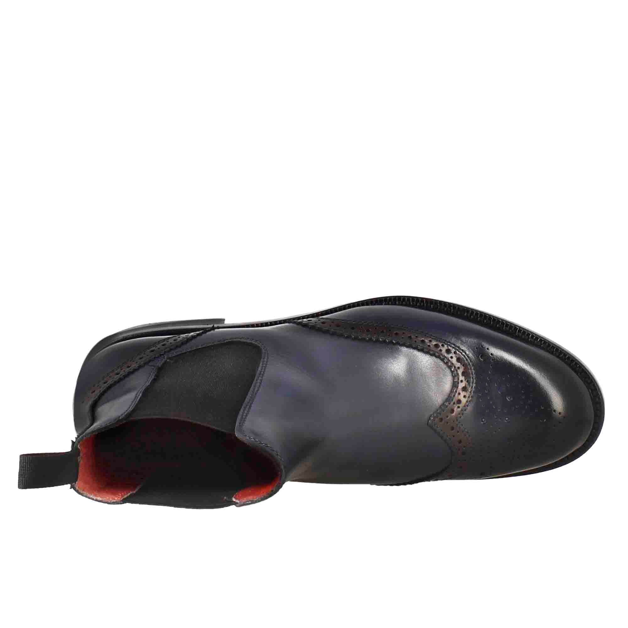 Leonardo Shoes Chelsea stivaletti donna pelle blu brogue