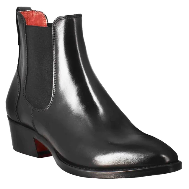 Leonardo Shoes Stivali Donna Chelsea Pelle Nero Tacco Medio Elastici