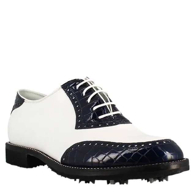 Leonardo Shoes scarpe golf pelle bianco con cocco blu