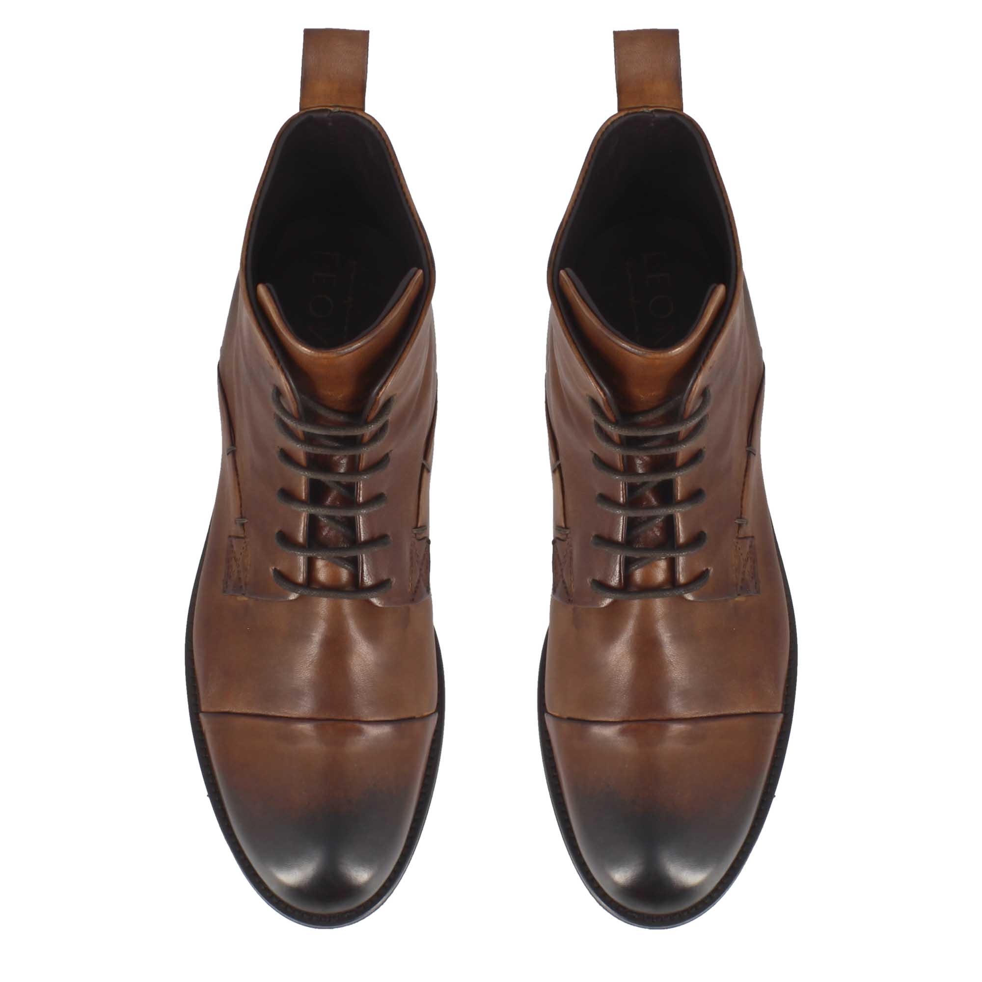 Leonardo Shoes vintage stivaletti uomo pelle marrone