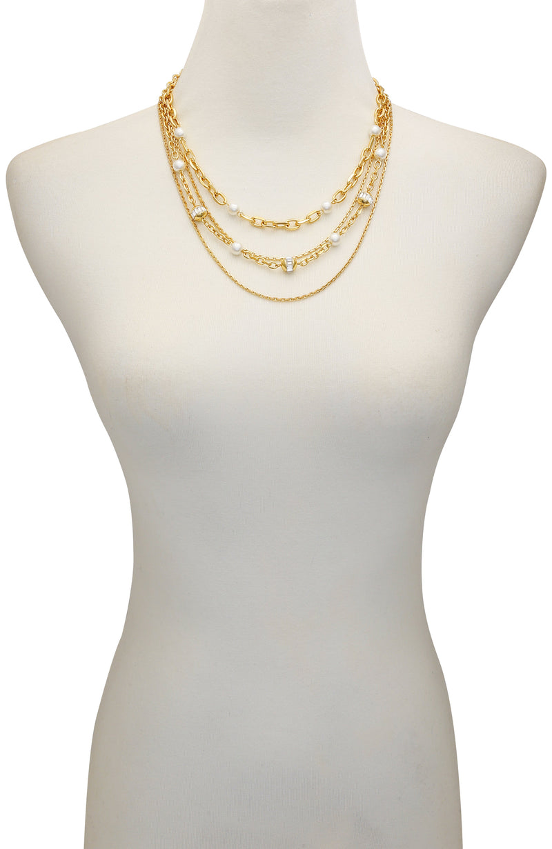 Vince Camuto Strati collana multistrato oro perle