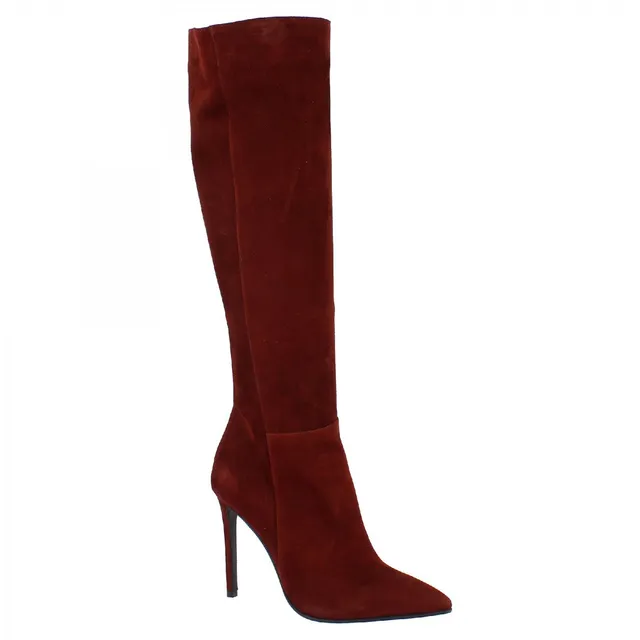Leonardo Shoes Stivali Donna Ginocchio Camoscio Bordeaux Tacco 12