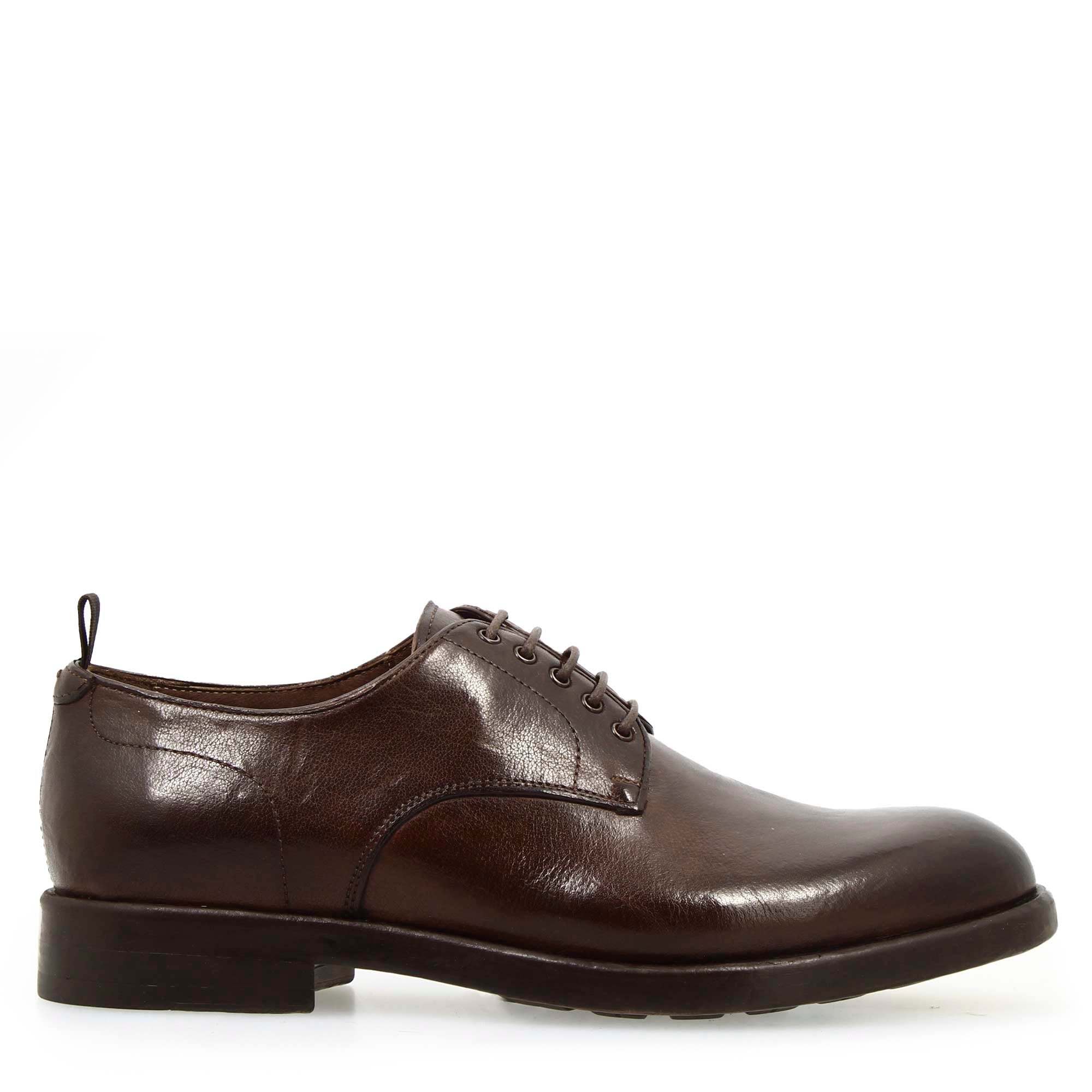 Leonardo Shoes Raffaello Derby Pelle Marrone Scuro