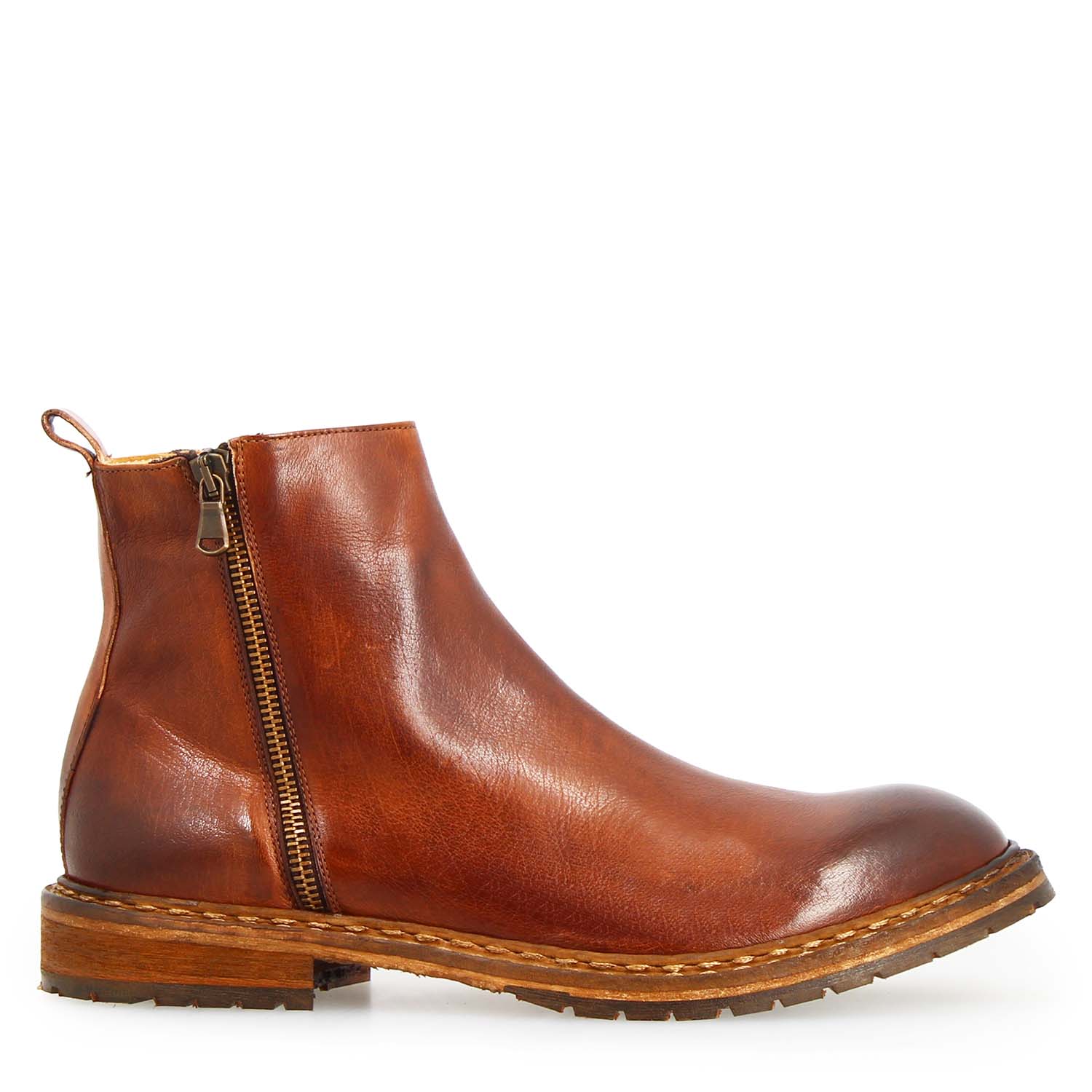 Leonardo Shoes Stivaletti Uomo Enea Marrone zip concia vegetale