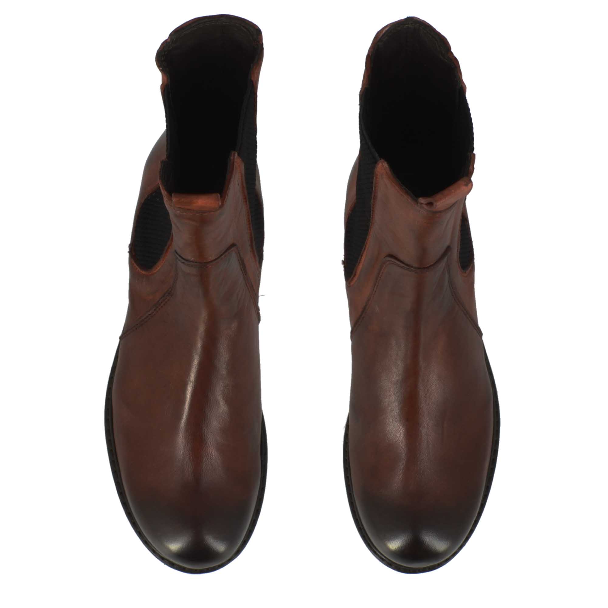 Leonardo Shoes Stivali Donna BF-30 Stivaletto Pelle Marrone Vintage