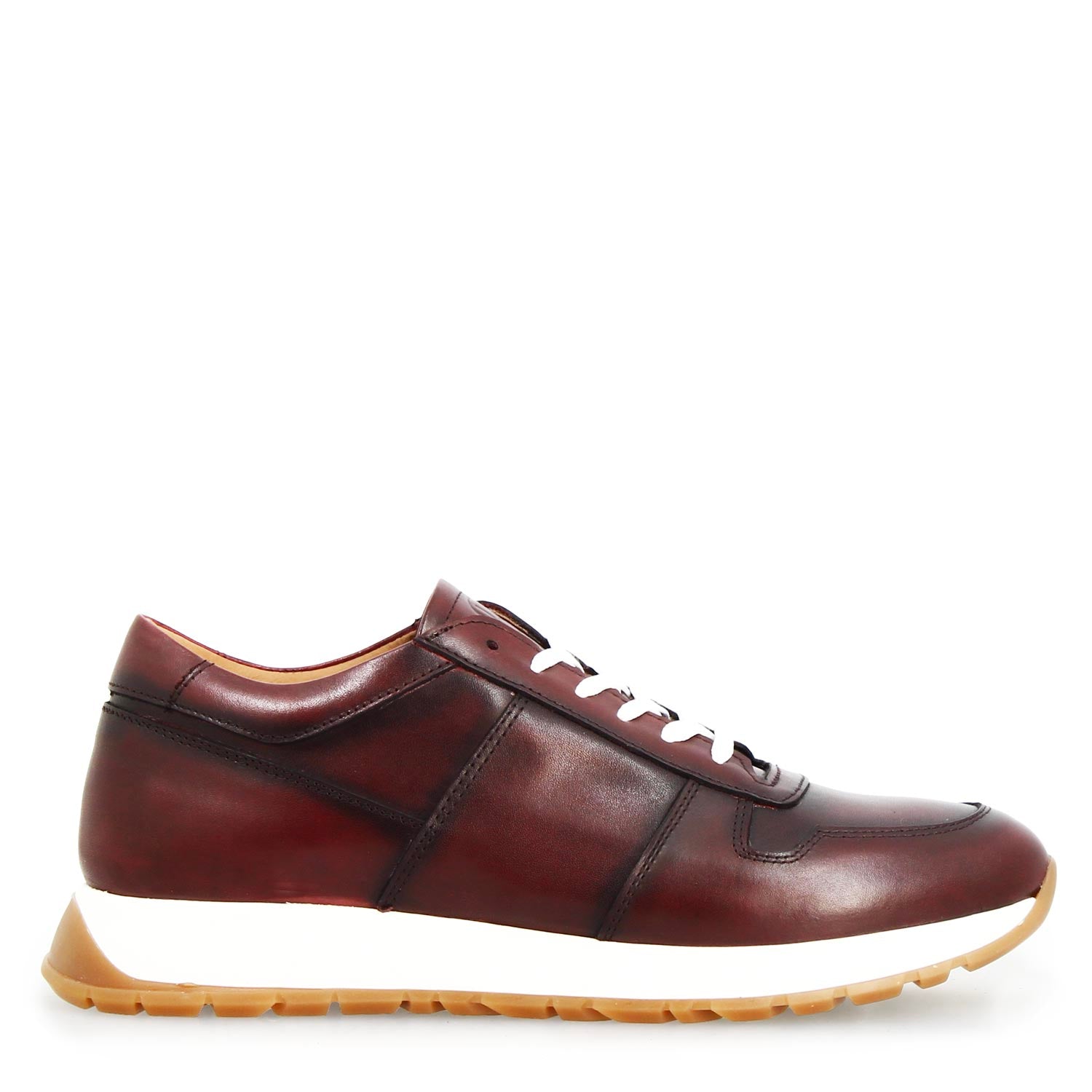 Leonardo Shoes Piave Sneakers Uomo Bordeaux Pelle Degradé