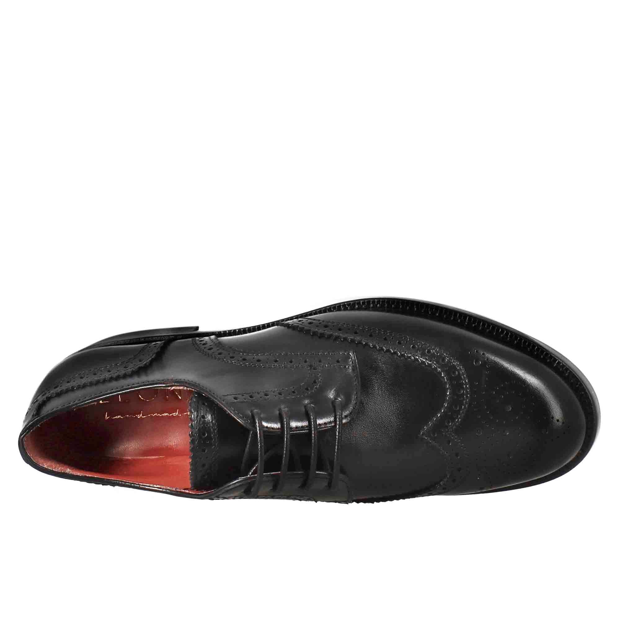 Leonardo Shoes Derby Donna Nero Brogue Pelle Cuoio