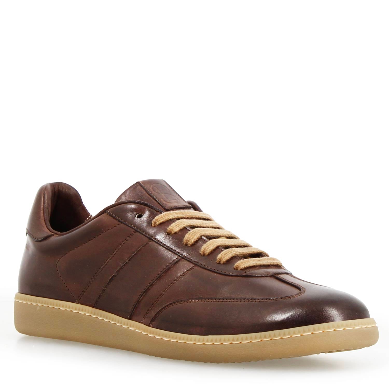 Leonardo Shoes Bizantino Sneakers Uomo Pelle Marrone Scuro Lacci