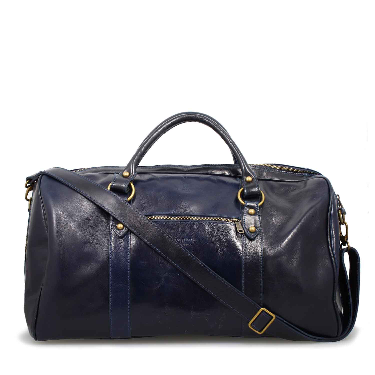 Leonardo Shoes Marco borsone viaggio uomo blu pelle tracolla