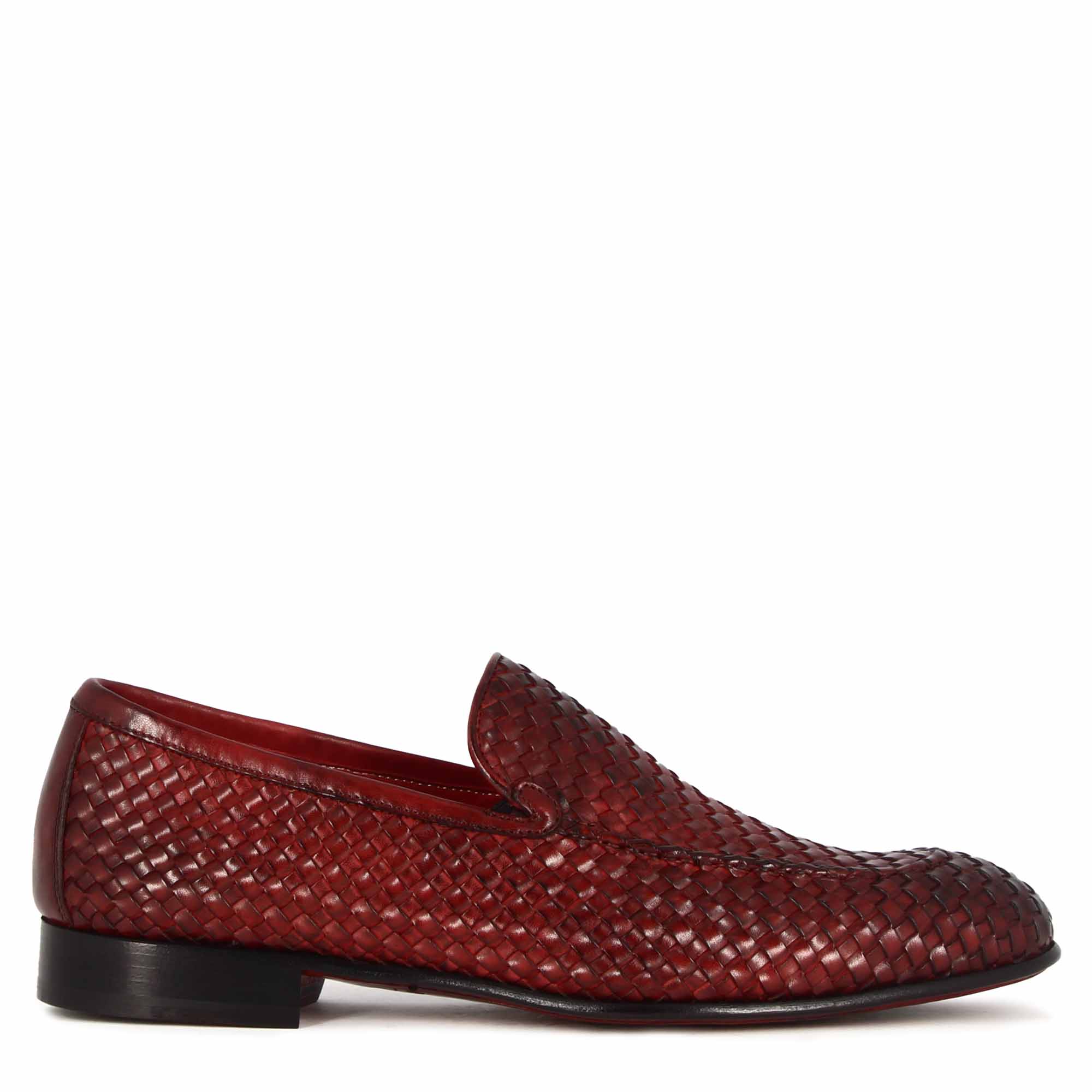 Leonardo Shoes mocassini uomo rosso pelle intrecciata