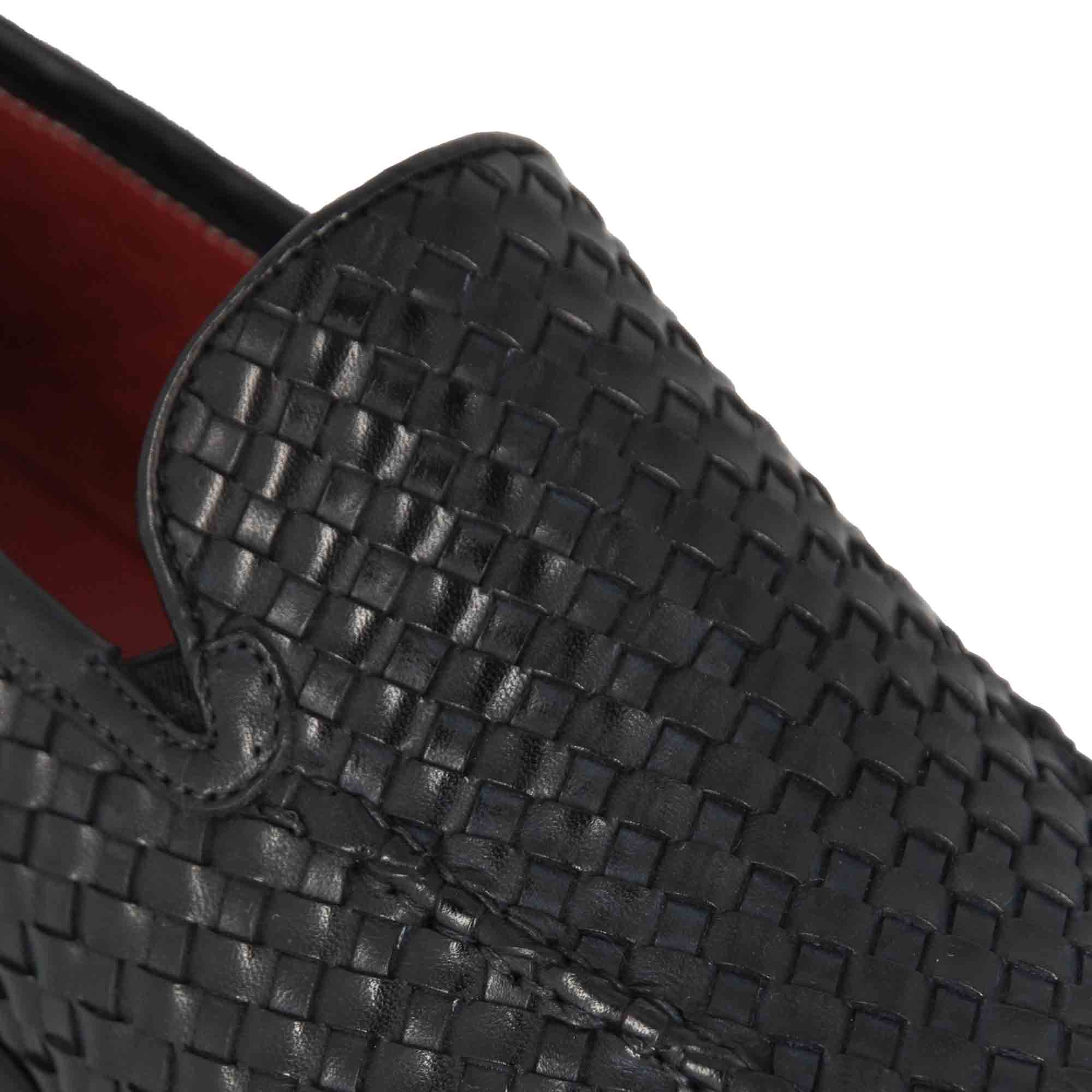 Leonardo Shoes Mocassino Uomo Pelle Intrecciata Blu Classico
