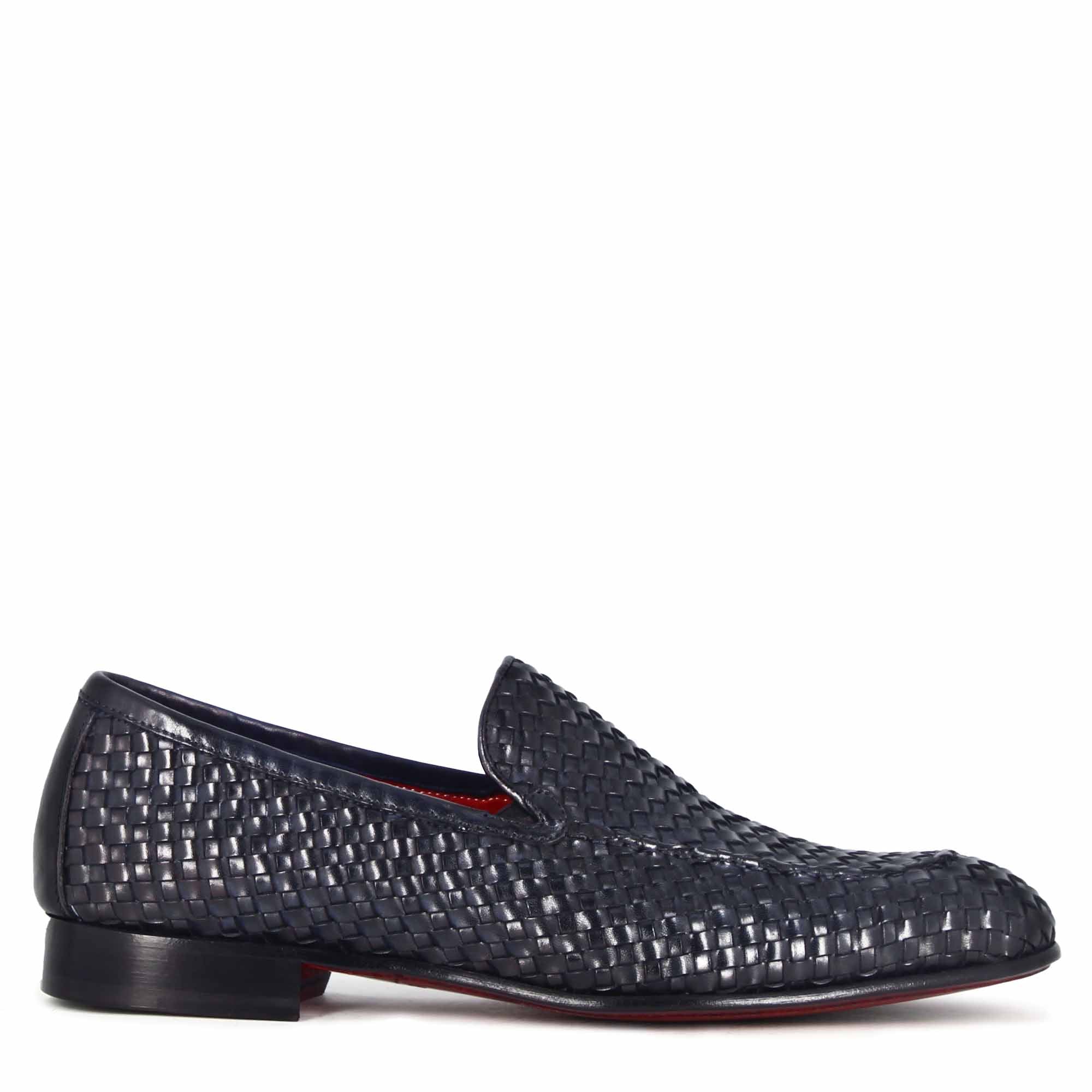 Leonardo Shoes Mocassino Uomo Pelle Intrecciata Blu Classico