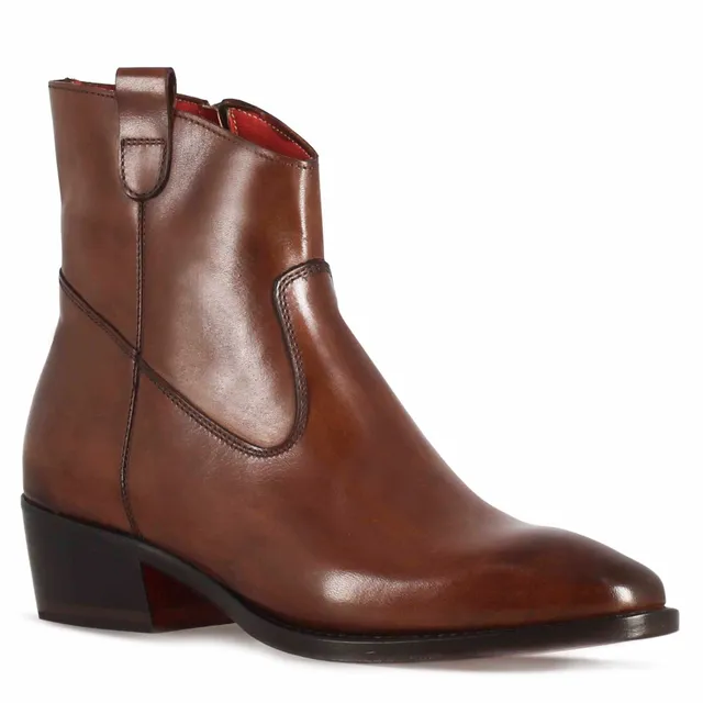 Leonardo Shoes Stivali Donna texano marrone tacco 4 cm
