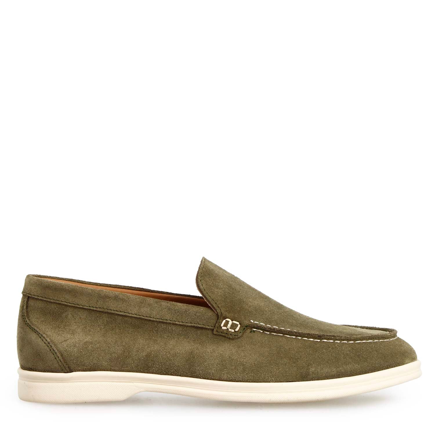 Leonardo Shoes Elite Verde mocassini uomo camoscio verde suola bianca