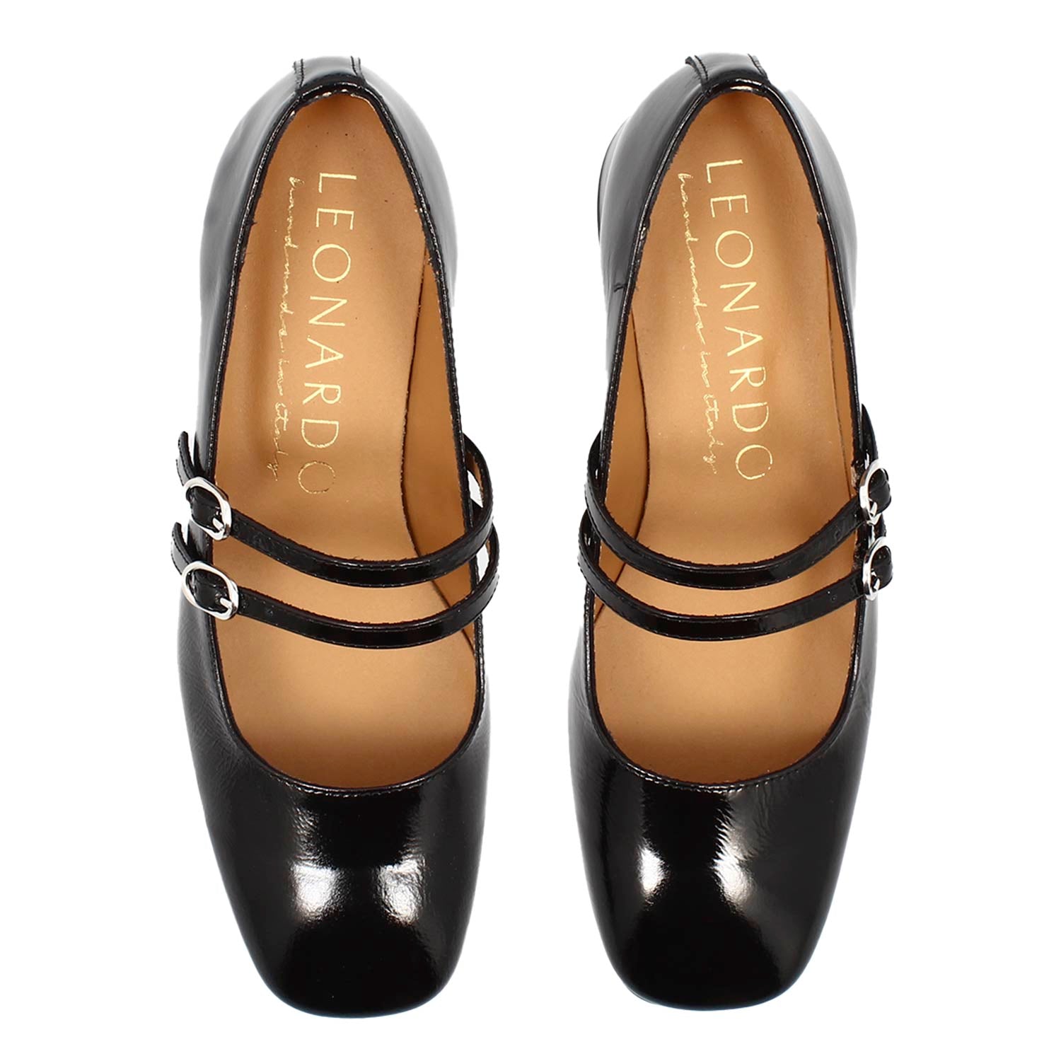 Leonardo Shoes Dalia mary jane pelle nera tacco 4 cm