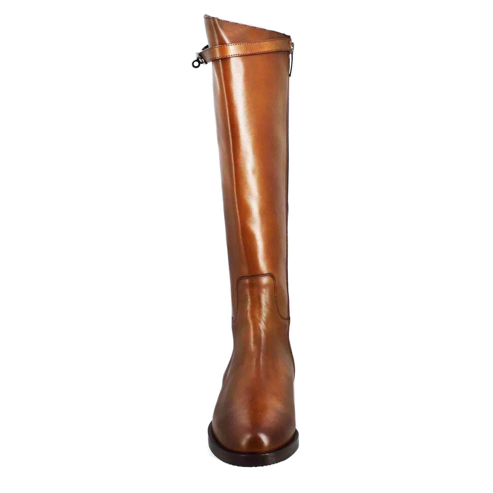 Leonardo Shoes Stivali donna ginocchio pelle marrone tacco basso