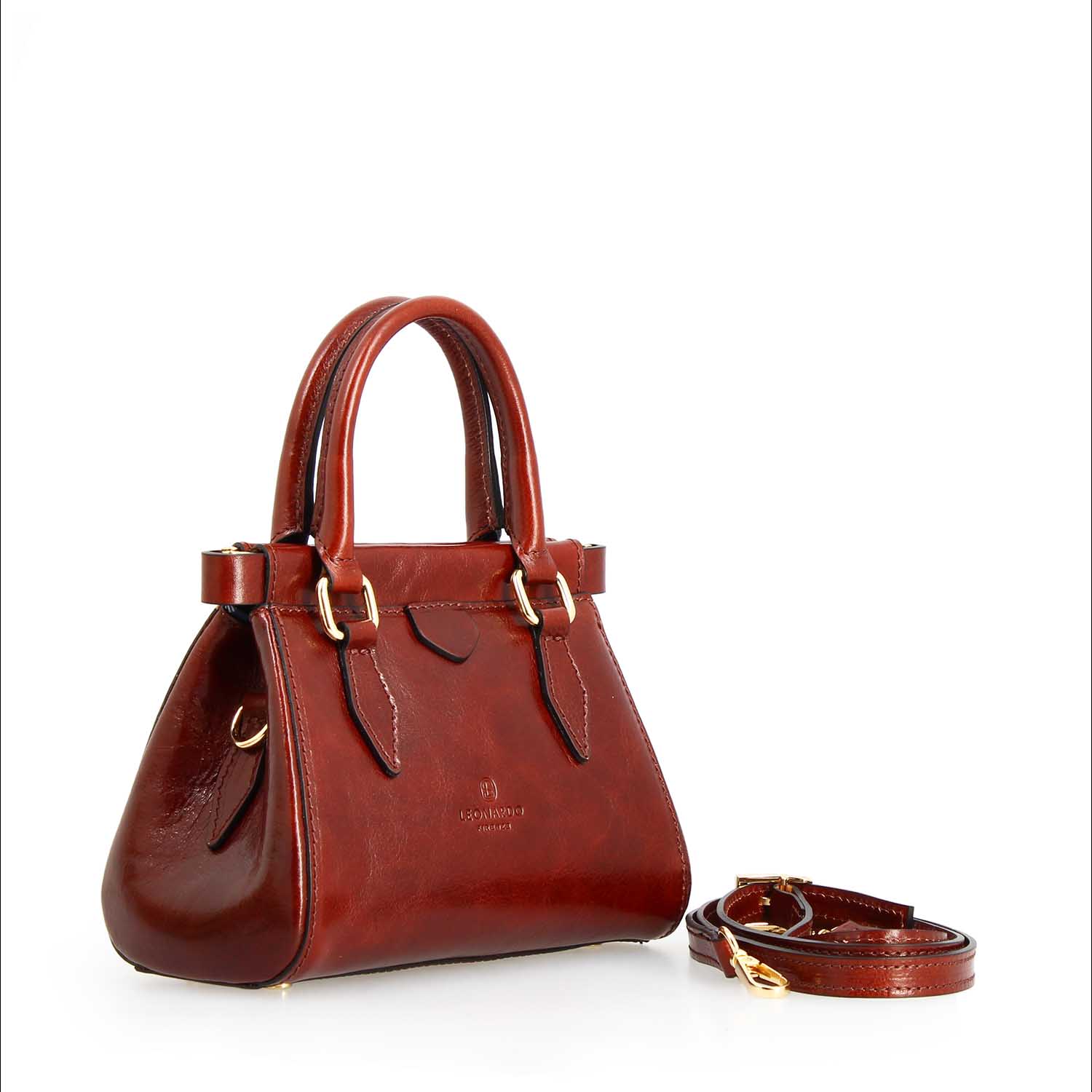 Leonardo Shoes Fiorenza borsetta mano pelle marrone tracolla
