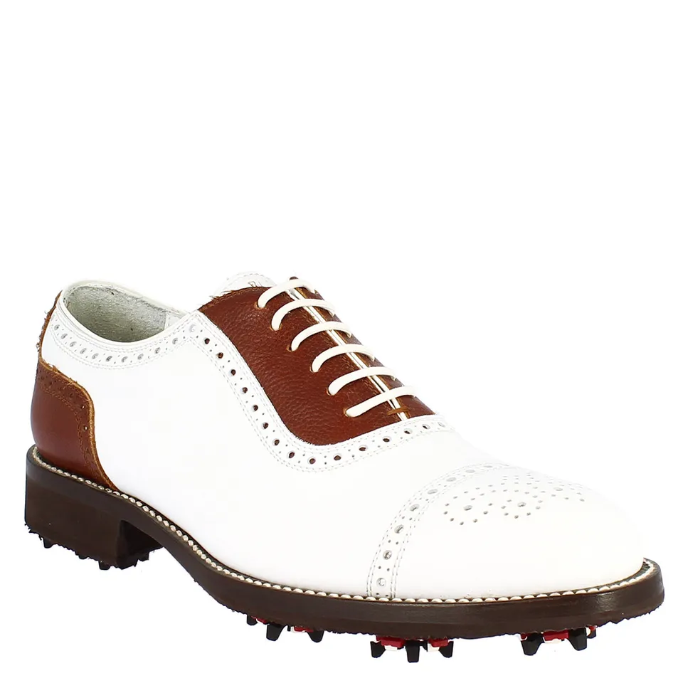 Leonardo Shoes Golf scarpe da golf bianco marrone pelle