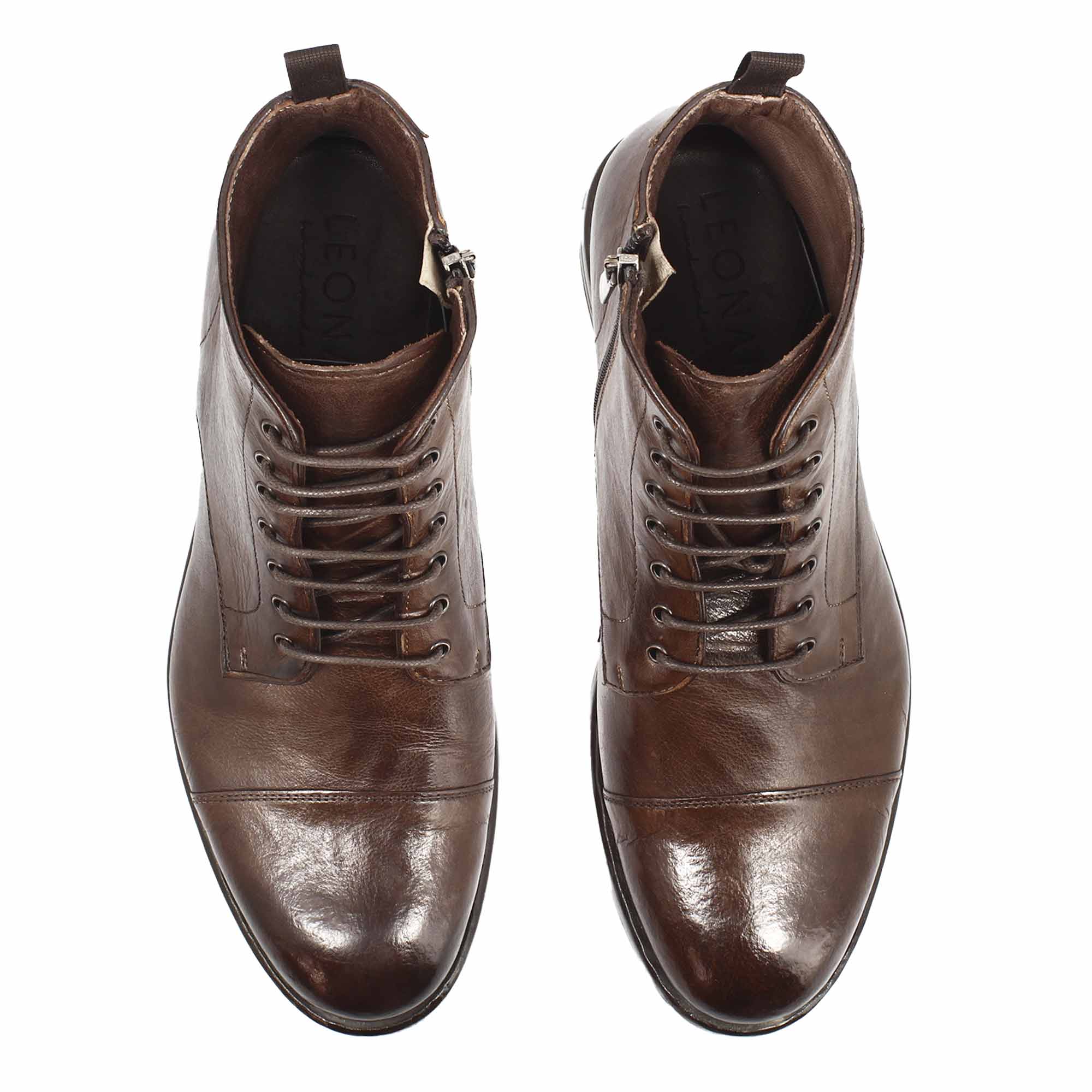 Leonardo Shoes Cesare stivaletti uomo pelle marrone scuro 43