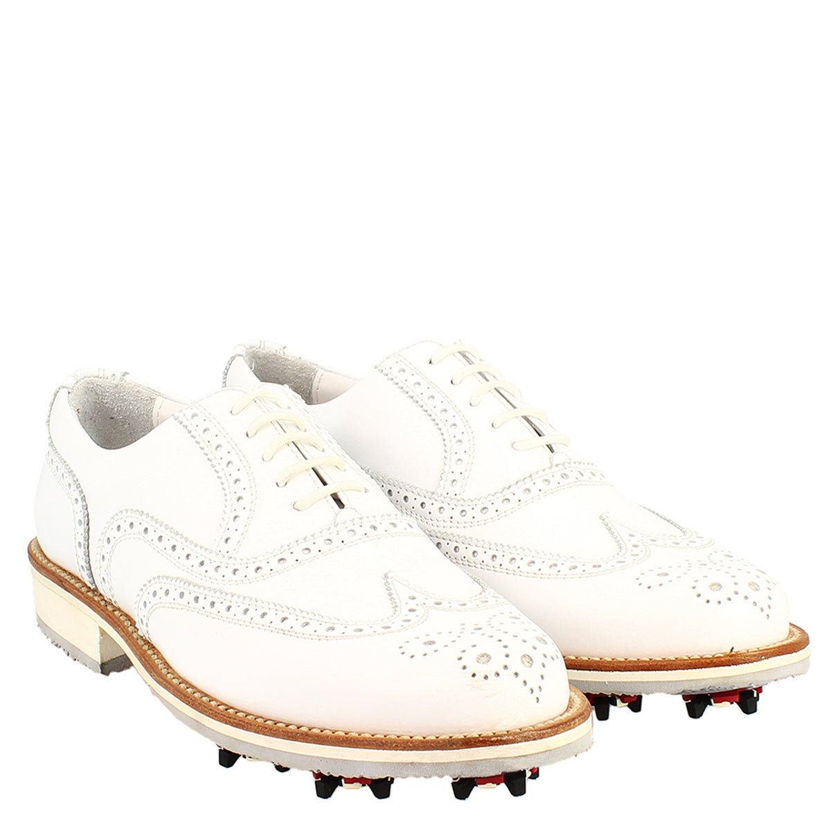 Leonardo Golf brogues scarpe pelle bianca traforata