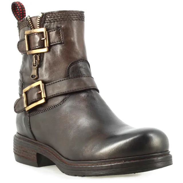 Leonardo Shoes stivaletto donna pelle marrone doppia fibbia