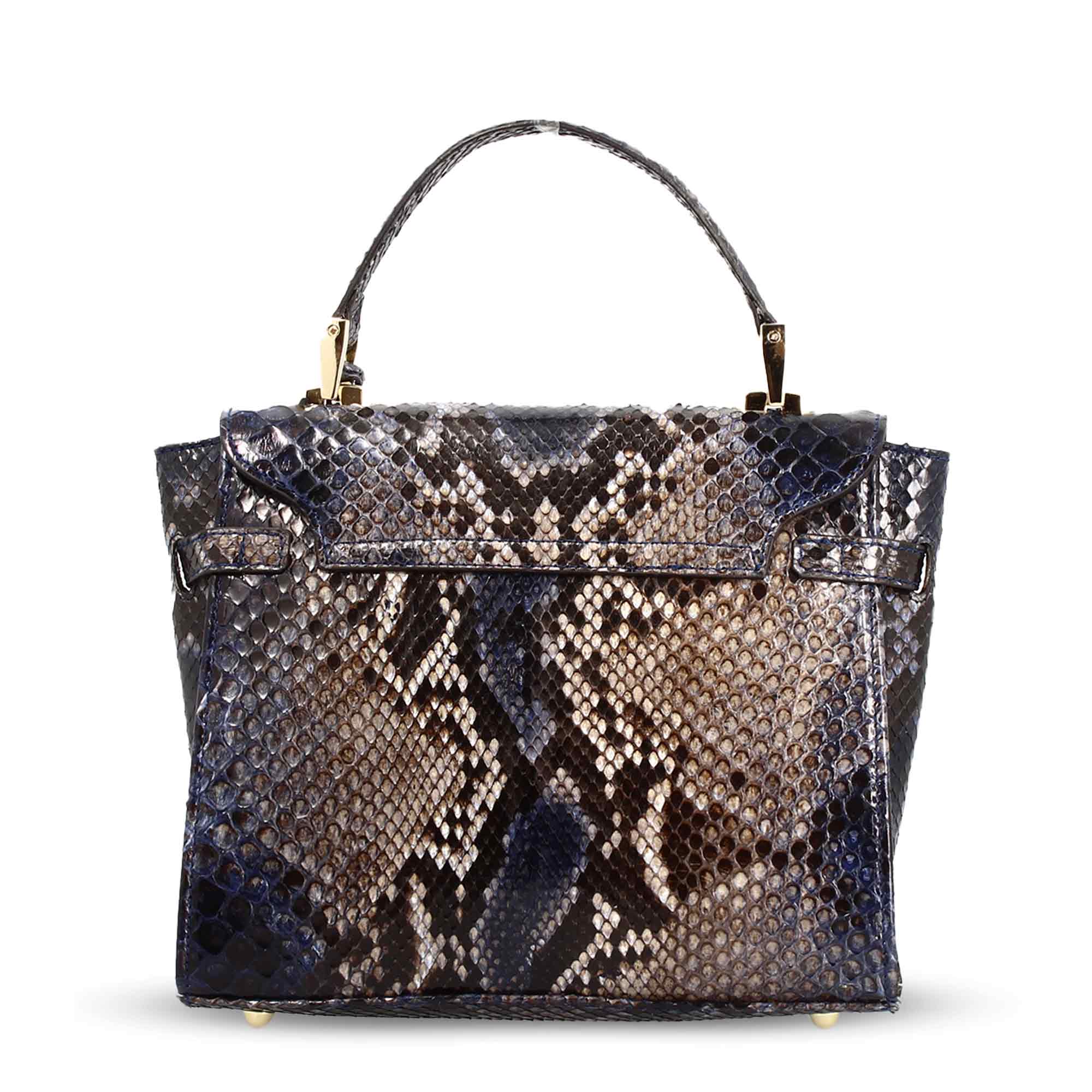 Leonardo Shoes Borse Donna BF-20 Borsa a Mano Pitone Blu