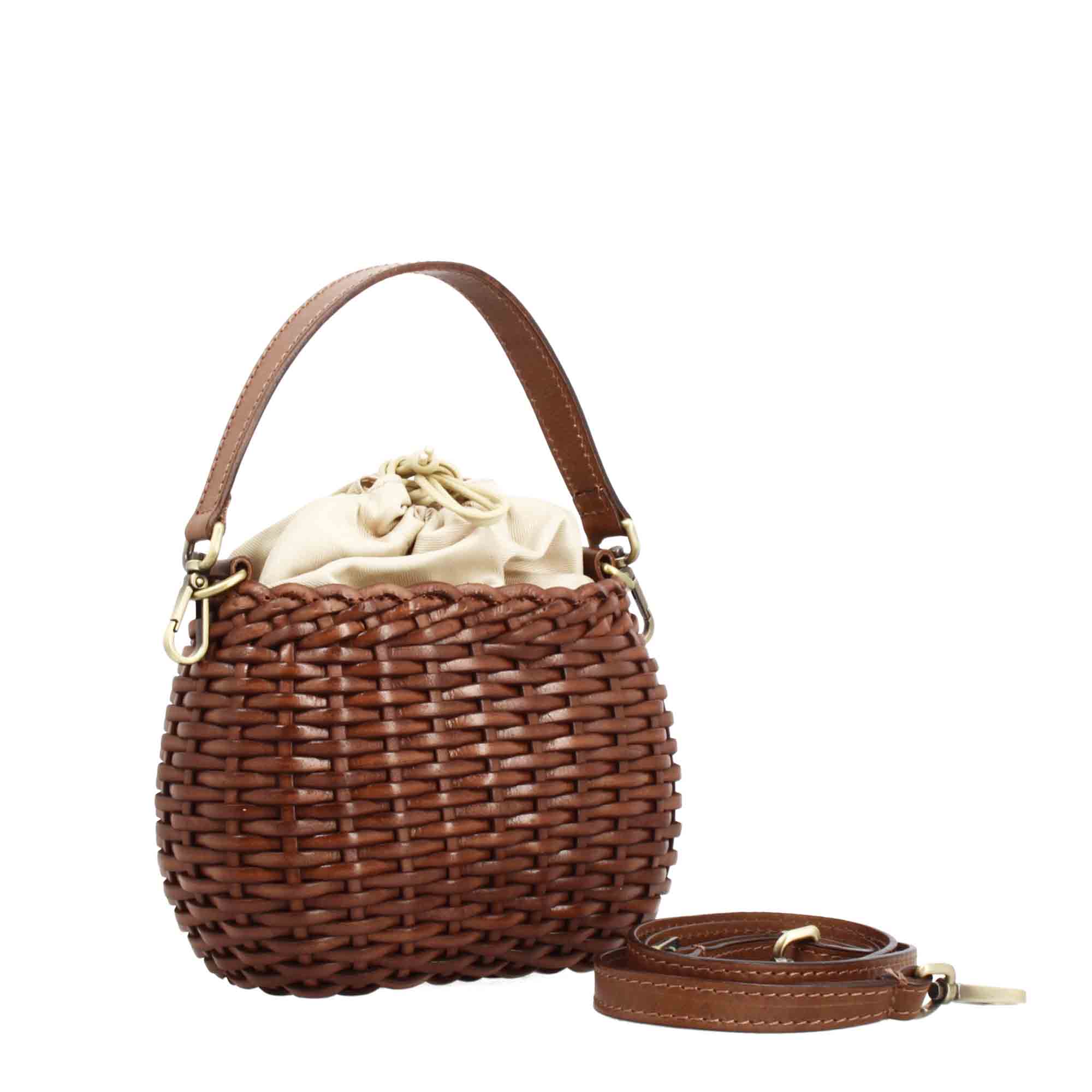 Leonardo Shoes Canestra XS Borsa Pelle Intrecciata Marrone