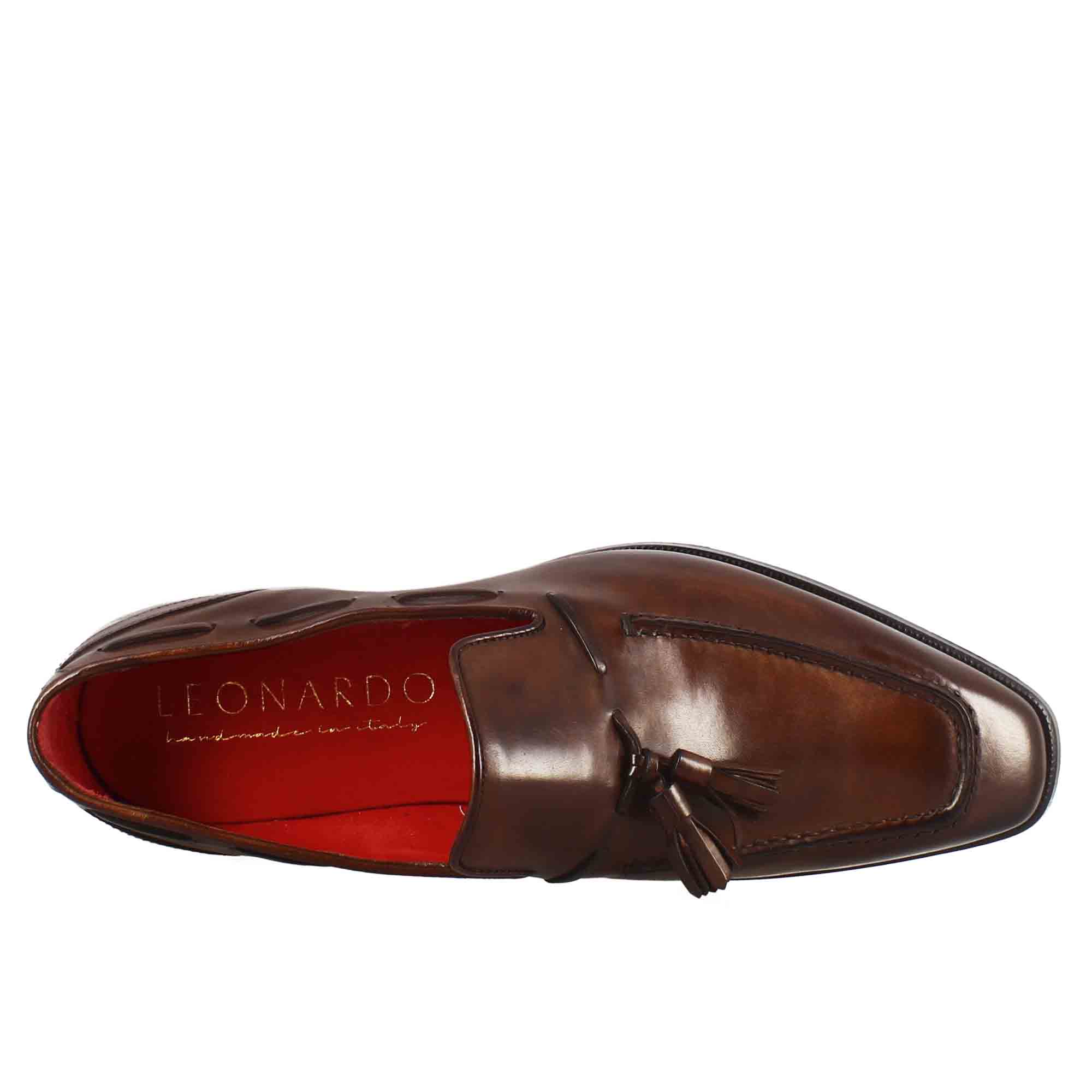 Leonardo Shoes Mocassini Uomo Nappine Marrone Pelle Punta Squadrata