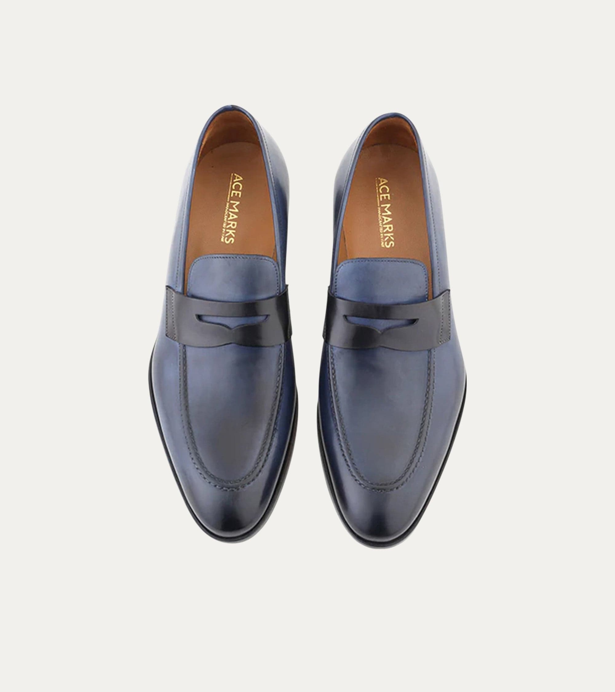 Ace Marks Greg mocassini uomo pelle avio nero penny loafer