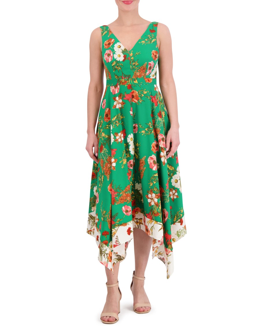 Vince Camuto Dresses Abito Floreale Orlo Fazzoletto Scollo V