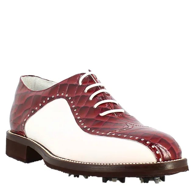 Leonardo Golf Scarpe da Golf Pelle Bianco Bordeaux Cocco