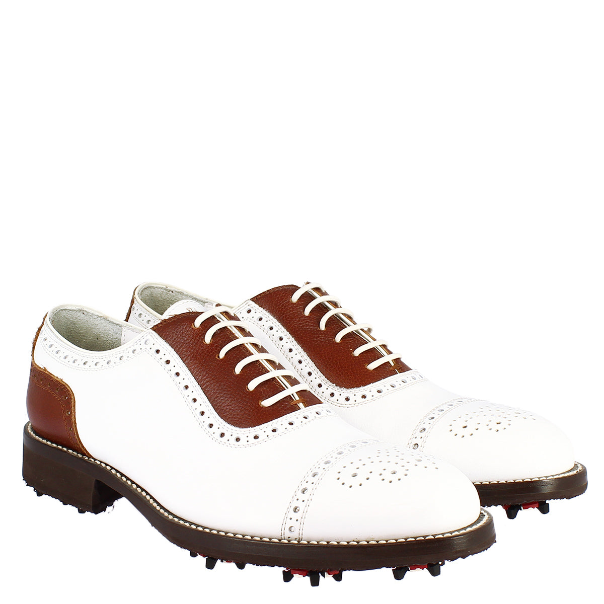 Leonardo Shoes Golf scarpe da golf bianco marrone pelle