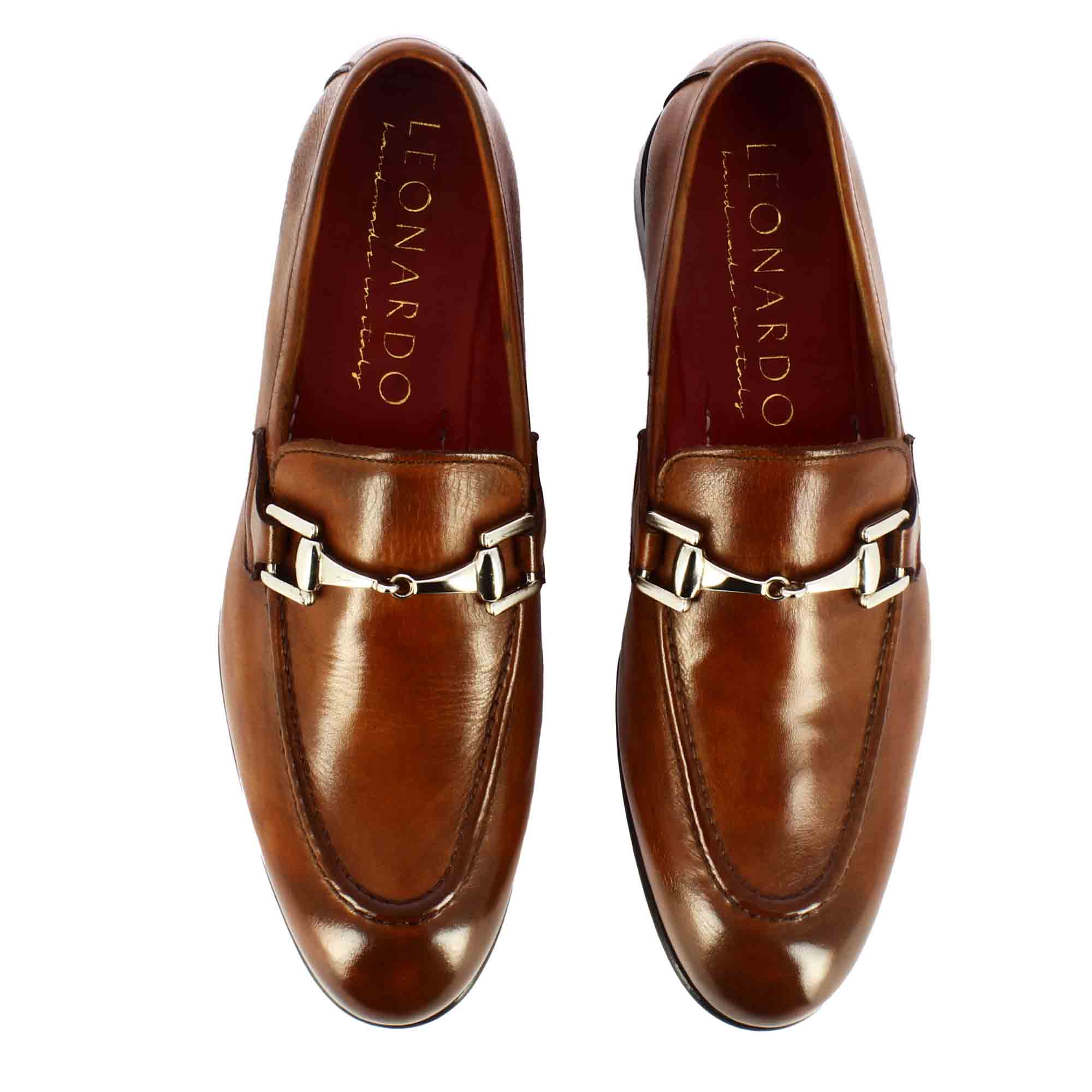 Leonardo Shoes Mocassini Uomo classico morsetto Marrone pelle