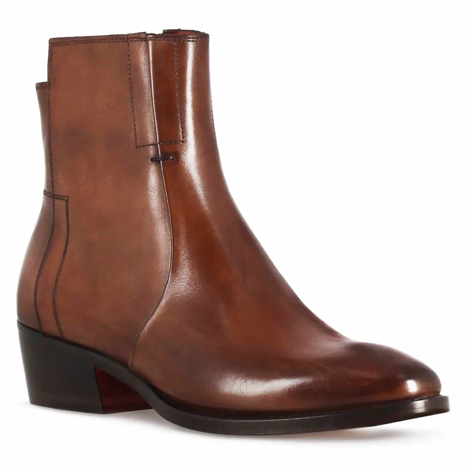 Leonardo Shoes stivaletto texano donna pelle marrone tacco 4 cm