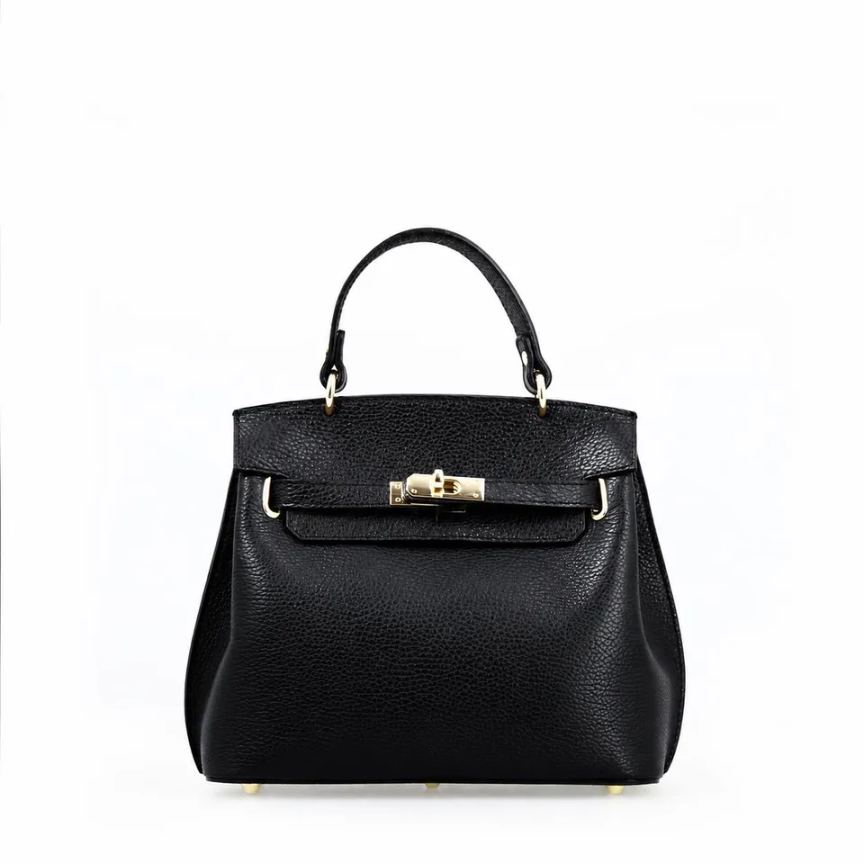 Leonardo Shoes Ninfea Borsa Pelle Nero Tracolla Twist Lock