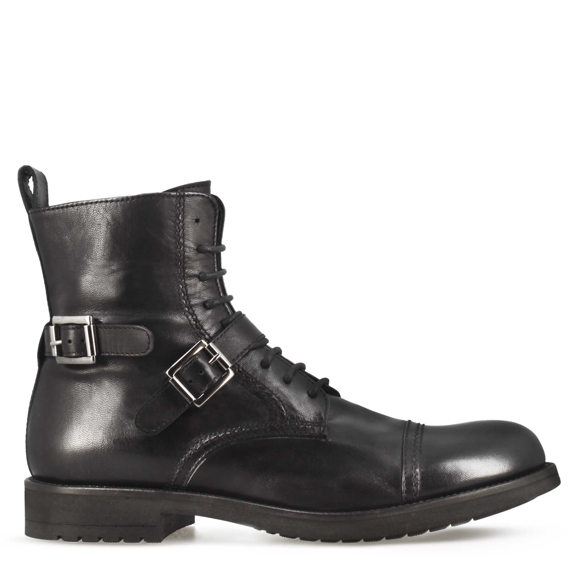 Leonardo Shoes Stivaletti Uomo Anfibio Nero Pelle Suola Gomma