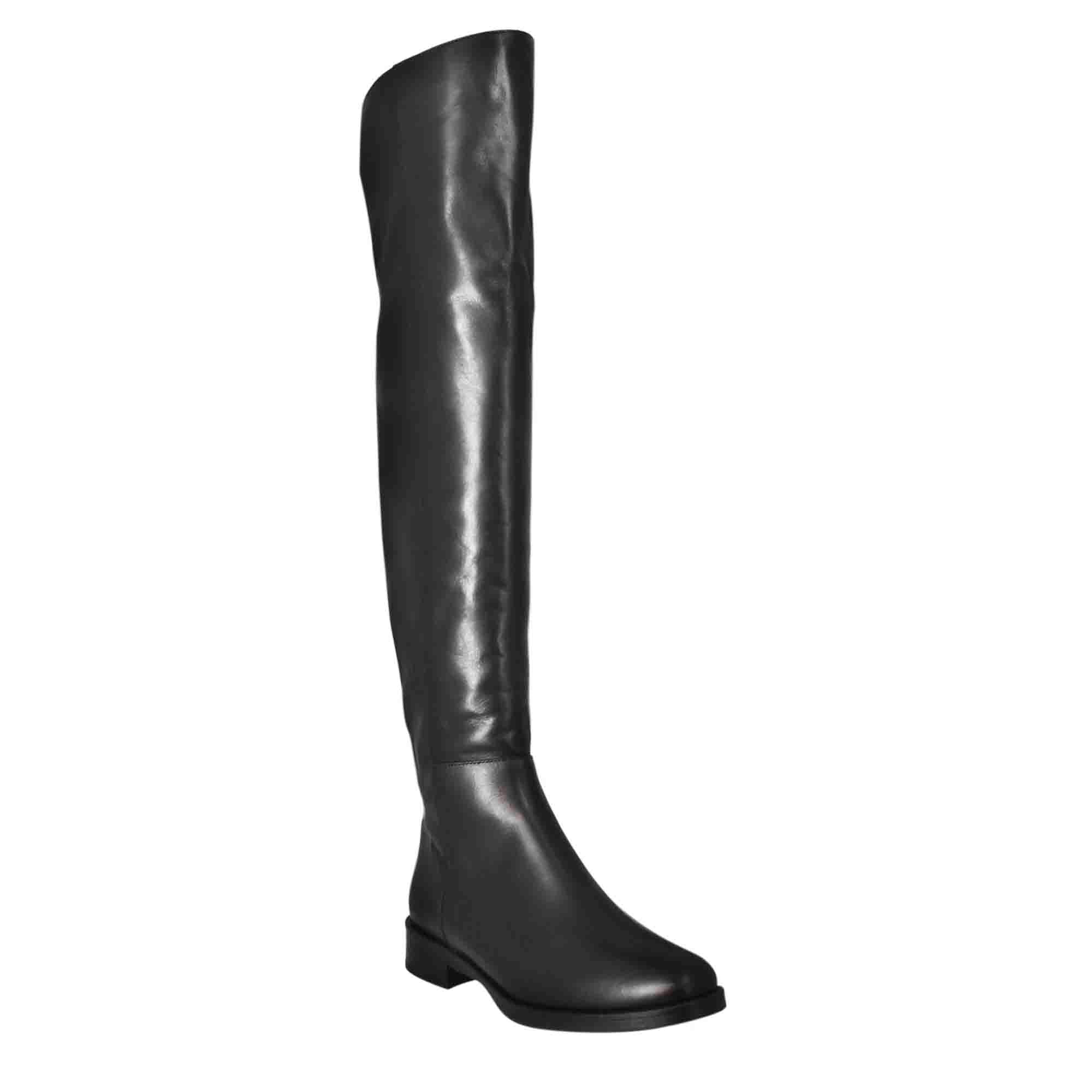 Leonardo Shoes Stivali Sopra Ginocchio Nero Tacco Basso Pelle