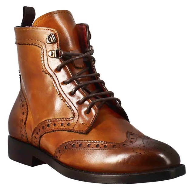 Leonardo Shoes Anfibio Donna Pelle Marrone Brogue