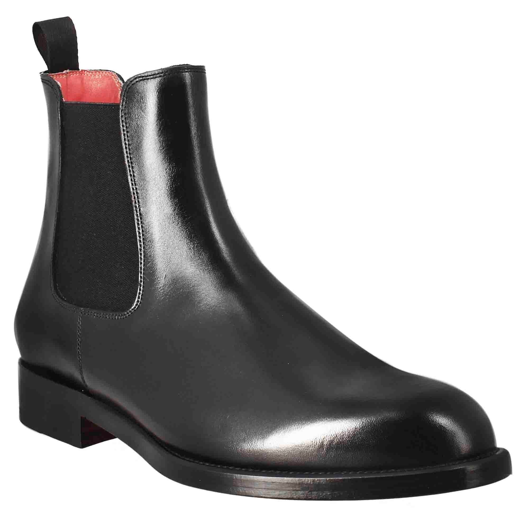 Leonardo Shoes Chelsea stivaletto uomo pelle nero elastico